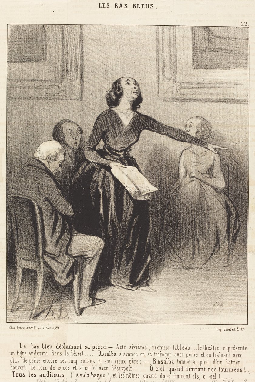 Le Bas-bleu oyununu ilan ediyor by Honoré Daumier