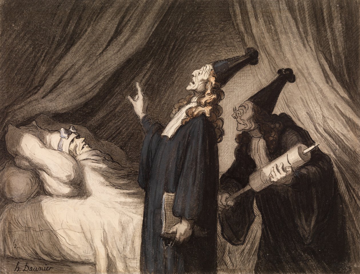 Le Malade Imaginaire, c.1850 (kağıt üzerinde siyah tebeşir ve klozet) by Honoré Daumier