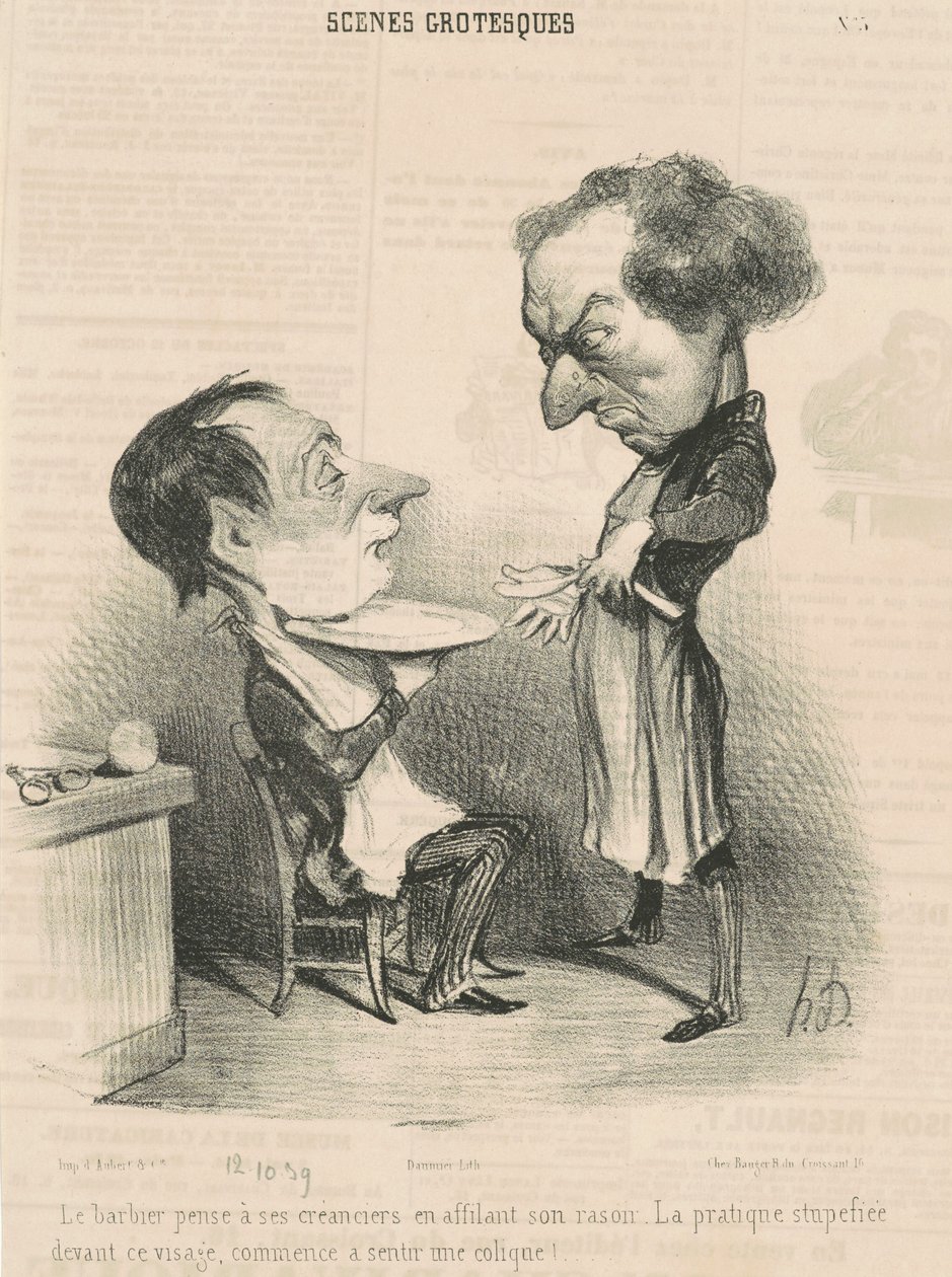 Berber alacaklılarını düşünür... by Honoré Daumier