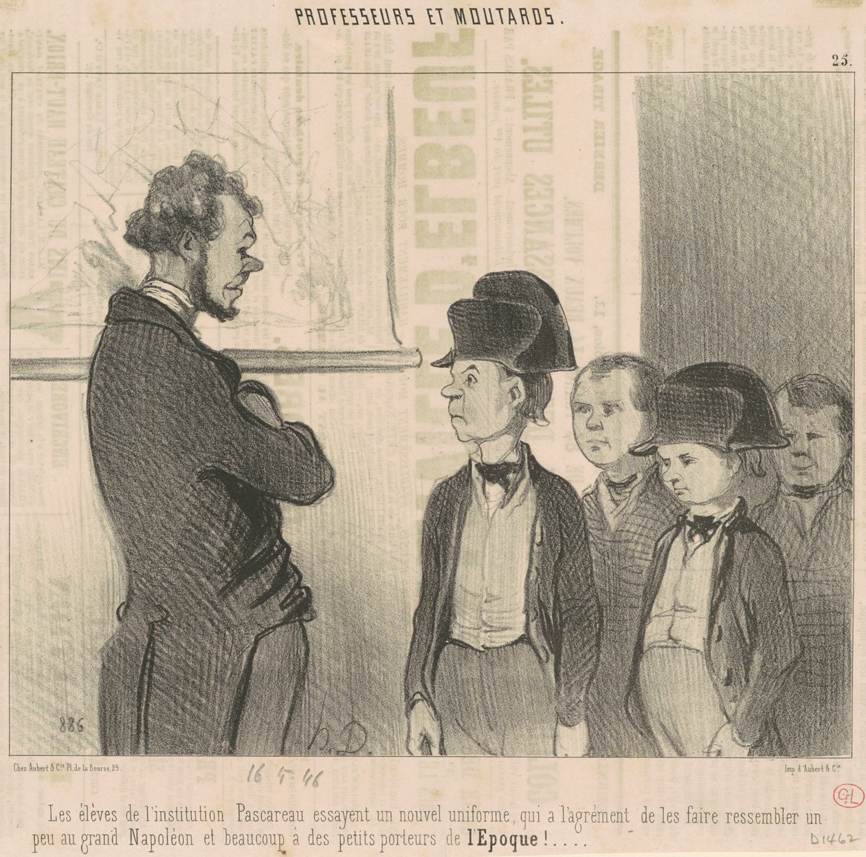 Pascareau enstitüsünün öğrencileri yeni bir üniforma deniyorlar... by Honoré Daumier