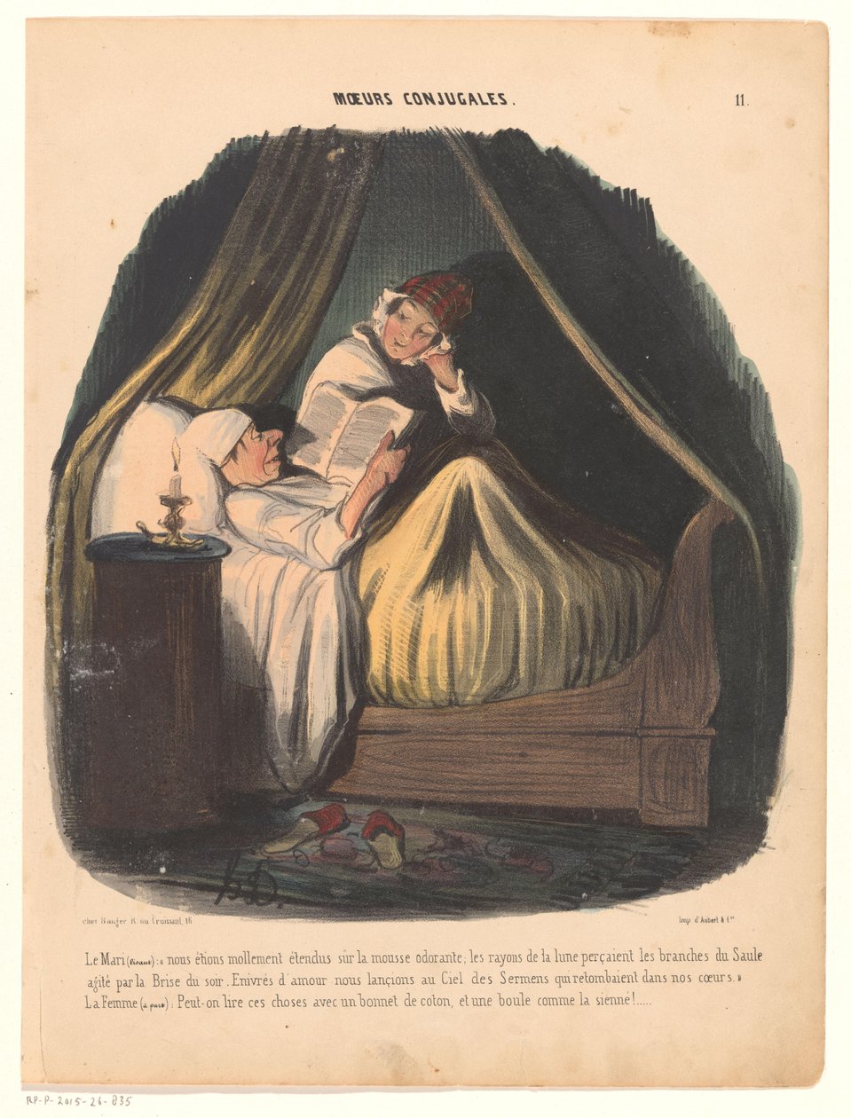 Yanında karısıyla yatakta kitap okuyan adam Evlilik alışkanlıkları (dizi başlığı) Moeurs conjugales (nesne üzerine dizi başlığı) by Honoré Daumier
