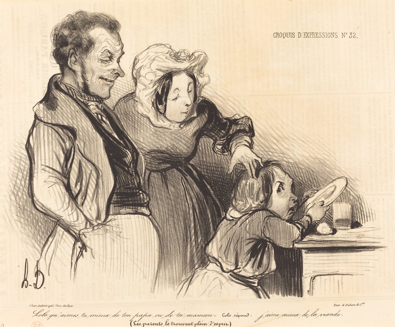 Lolo, babanın mı yoksa annenin mi daha çok hoşuna gidiyor... by Honoré Daumier