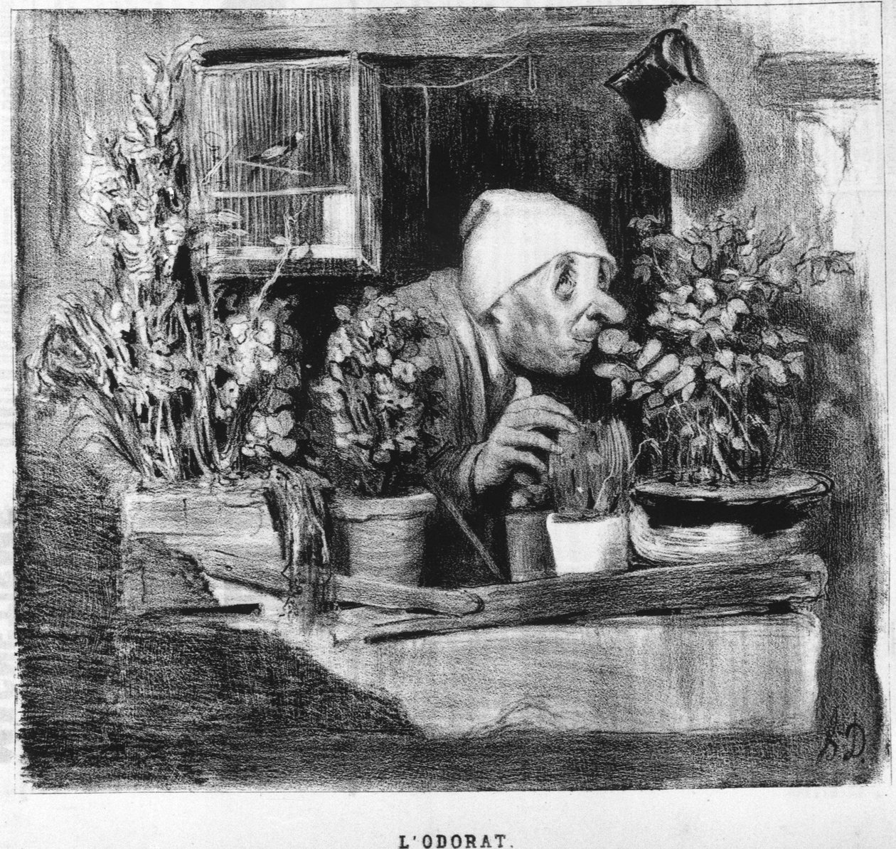 Orat: Honore Daumier (1808-1879) tarafından “Cinq sens”ten alınan dizi. “” Çarivari” by Honoré Daumier