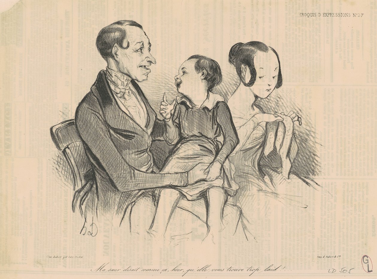 Ablam dün senin çok çirkin olduğunu düşündüğünü söyledi! by Honoré Daumier
