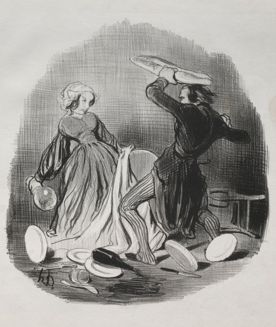 Evlilik adetleri: Ah! Karının sana yeterince sağlamadığını düşünüyorsun, villian..., 1841. by Honoré Daumier