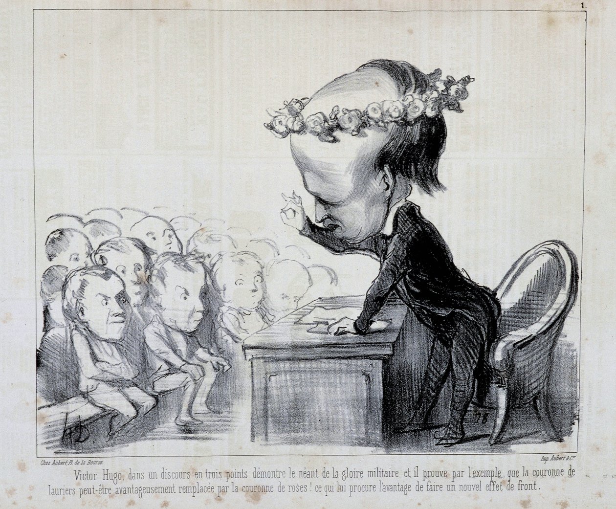 Barış Kongresi Anıları: Victor Hugo (Seri No. 1) - Daumier tarafından, 06/09/1849 tarihli “” Charivari”de by Honoré Daumier