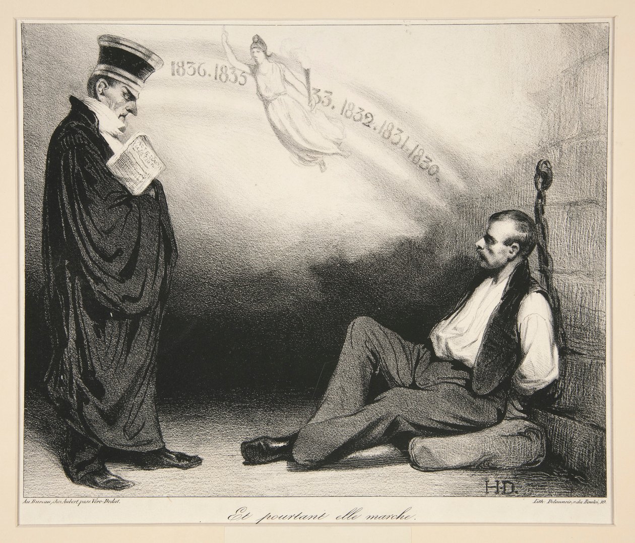 Modern Galile. Ve yine de yürüyor. (Modern bir Galileo. Ve yine de hareket ediyor), pl. 436 numaralı La Caricature dergisinden. 209 by Honoré Daumier