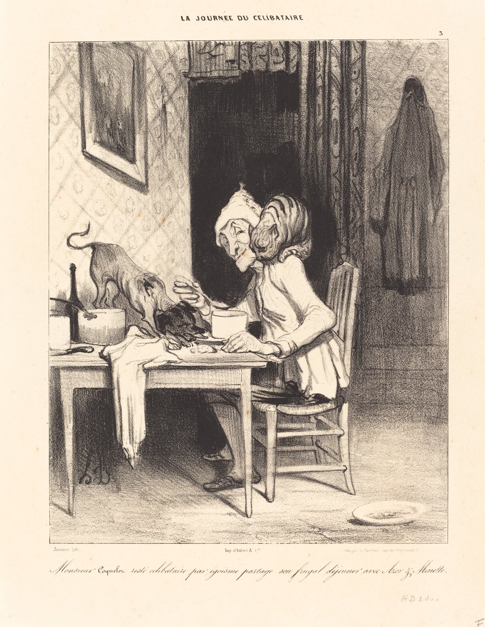 Mösyö Coquelet... öğle yemeğini... paylaşıyor. by Honoré Daumier