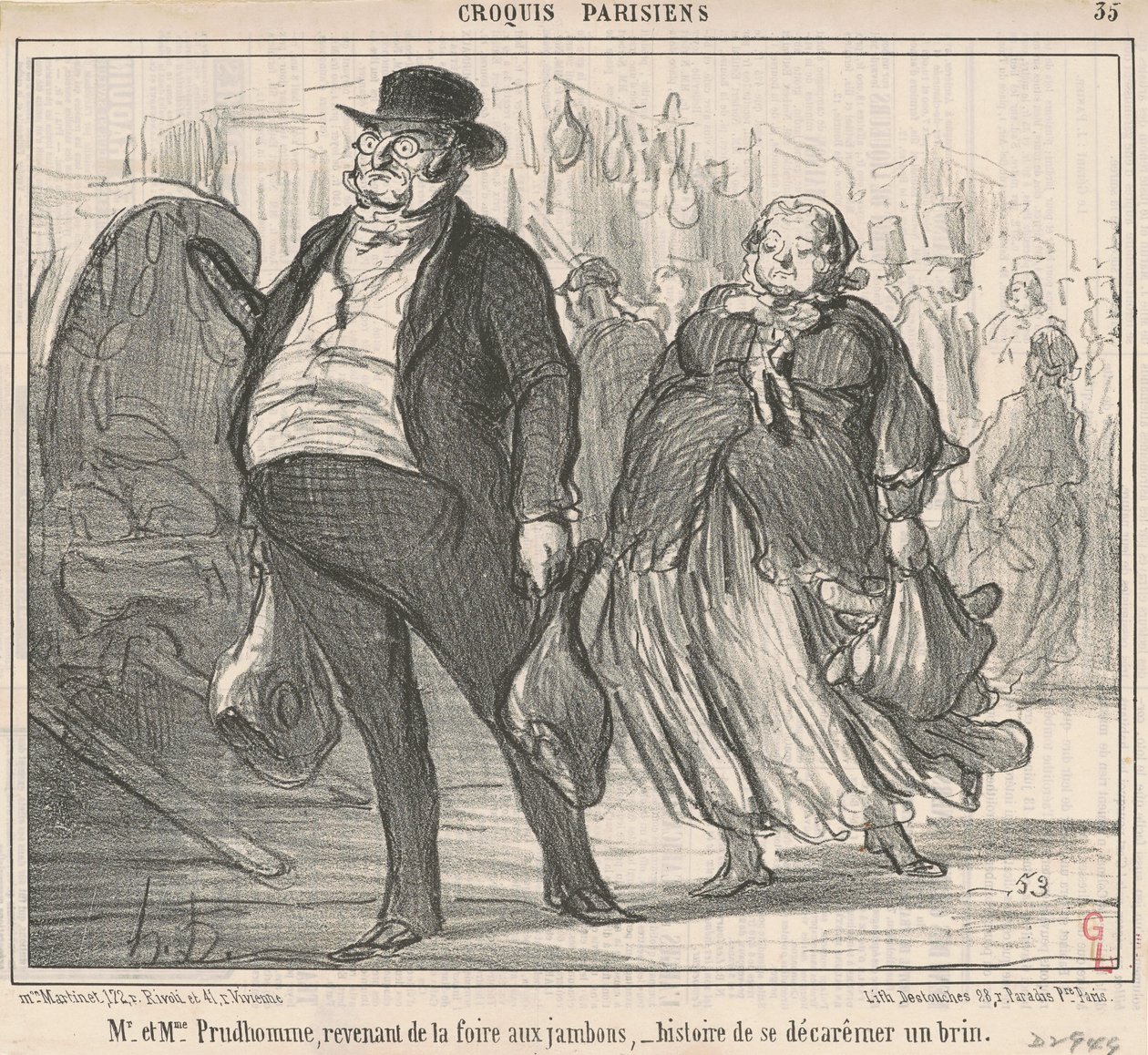Bay ve Bayan Prudohomme fuardan dönüyorlar... by Honoré Daumier