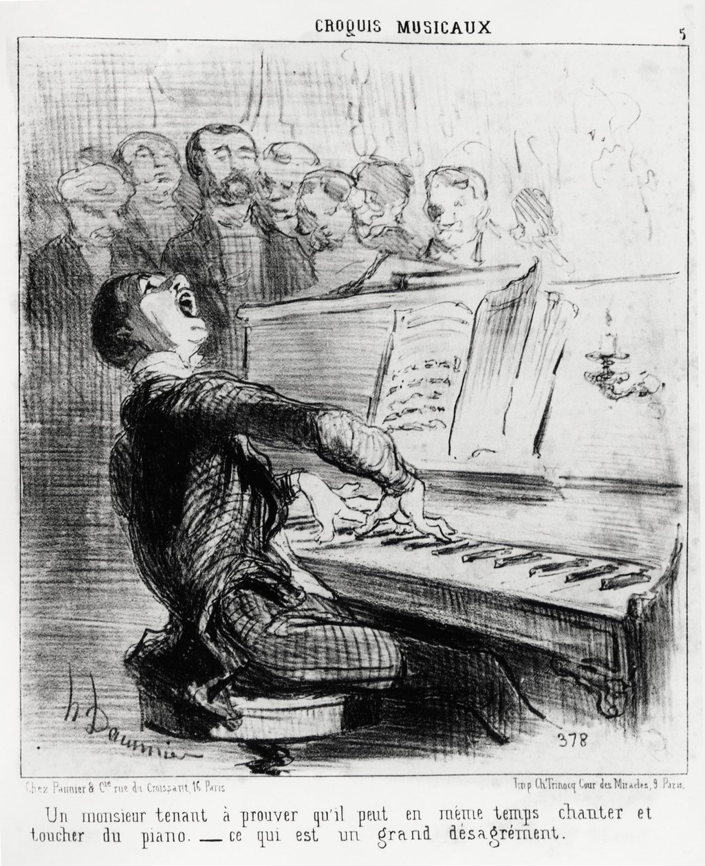 Müzikal eskizler: Aynı anda hem şarkı söyleyebildiğini hem de piyanoya dokunabildiğini kanıtlamaya hevesli bir beyefendi, bu çok utanç verici. Honore Daumier