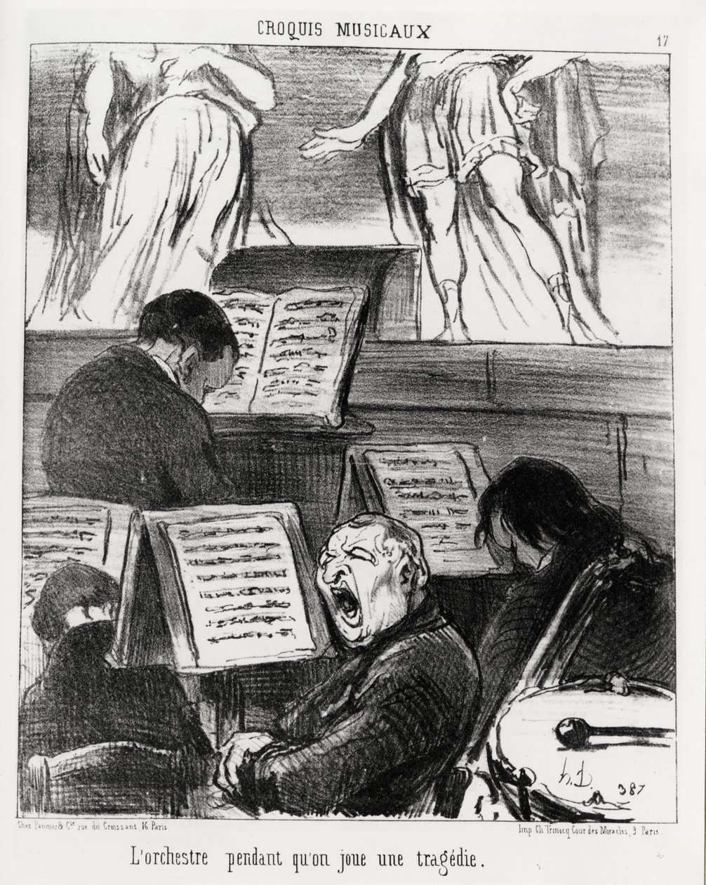Müzikal skeçler: bir trajedi oynarken orkestra. Illustration d