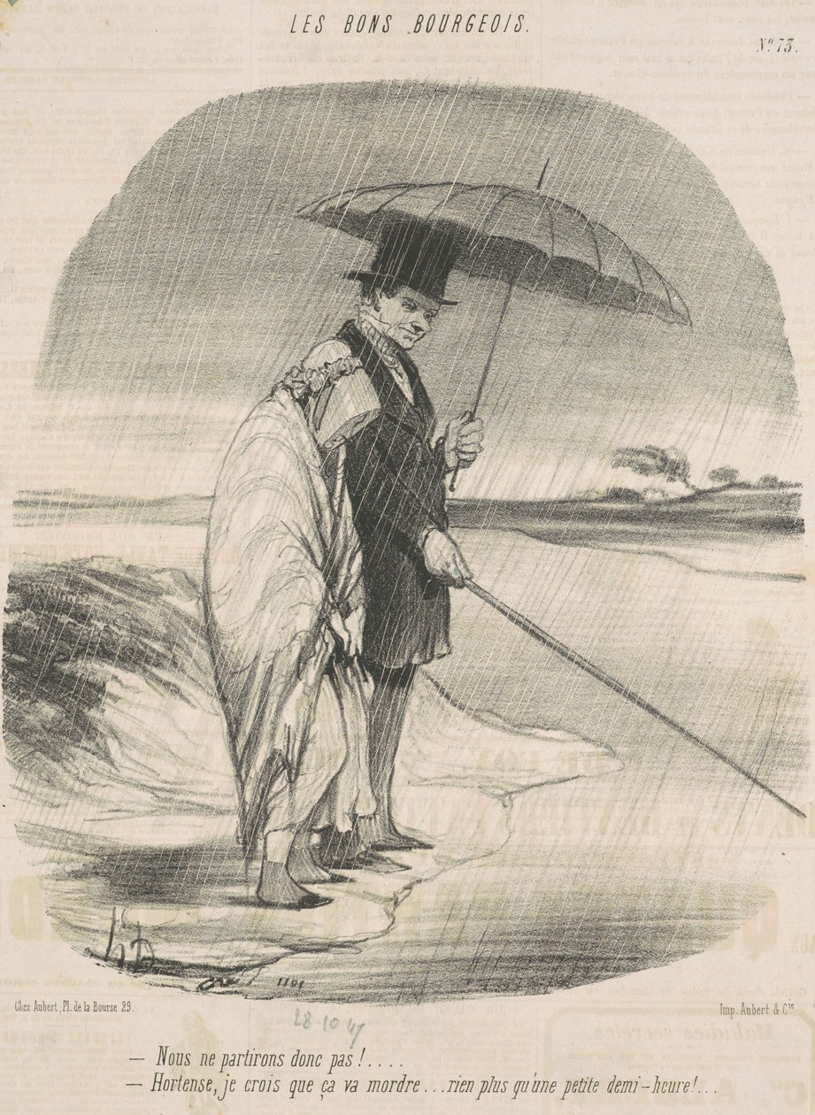 Yani gitmeyeceğiz! - Hortense, sanırım ısıracak. . . Yarım saatten fazla bir şey yok! by Honoré Daumier