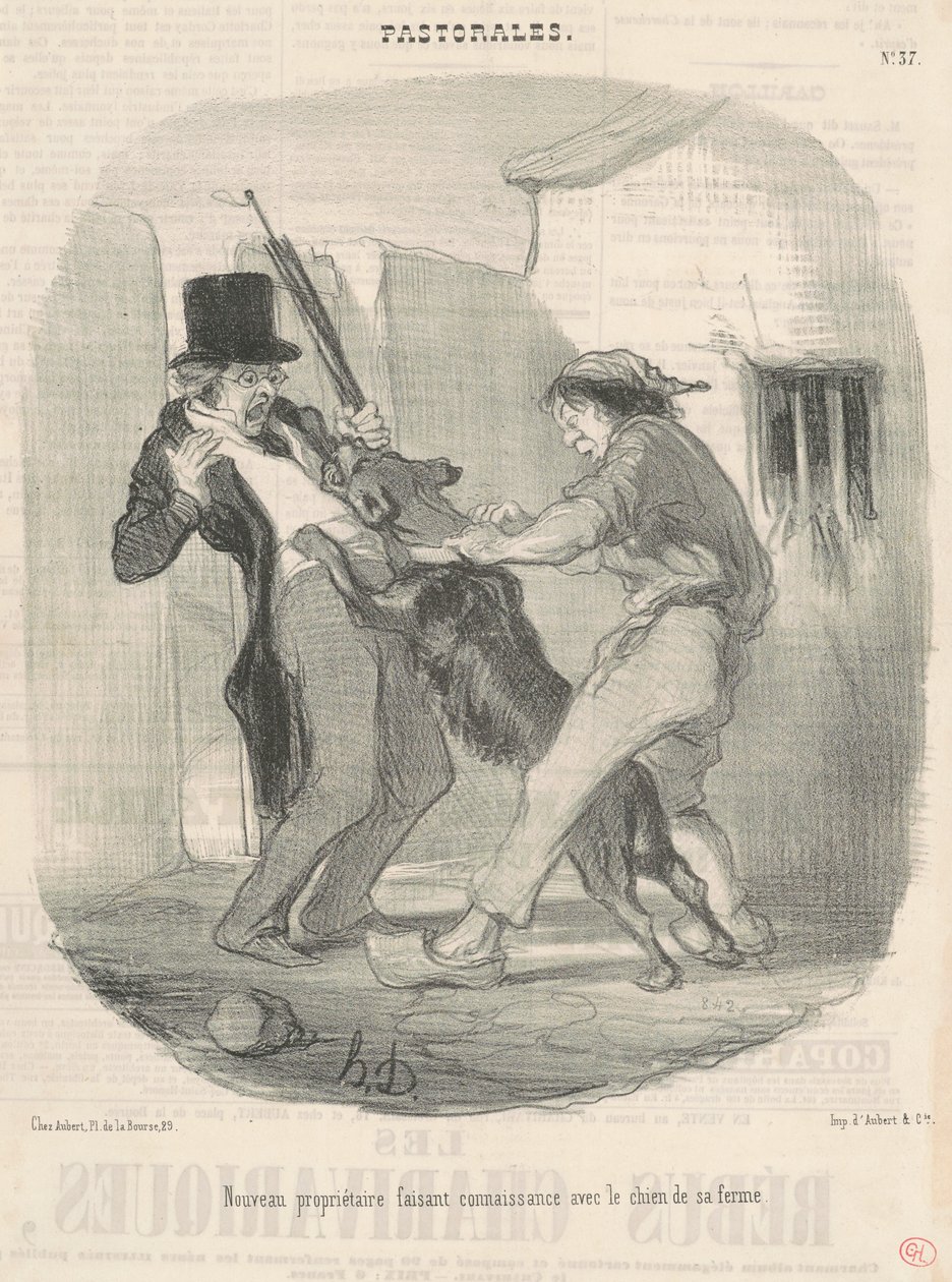 Yeni sahibi köpeğiyle tanışıyor... by Honoré Daumier