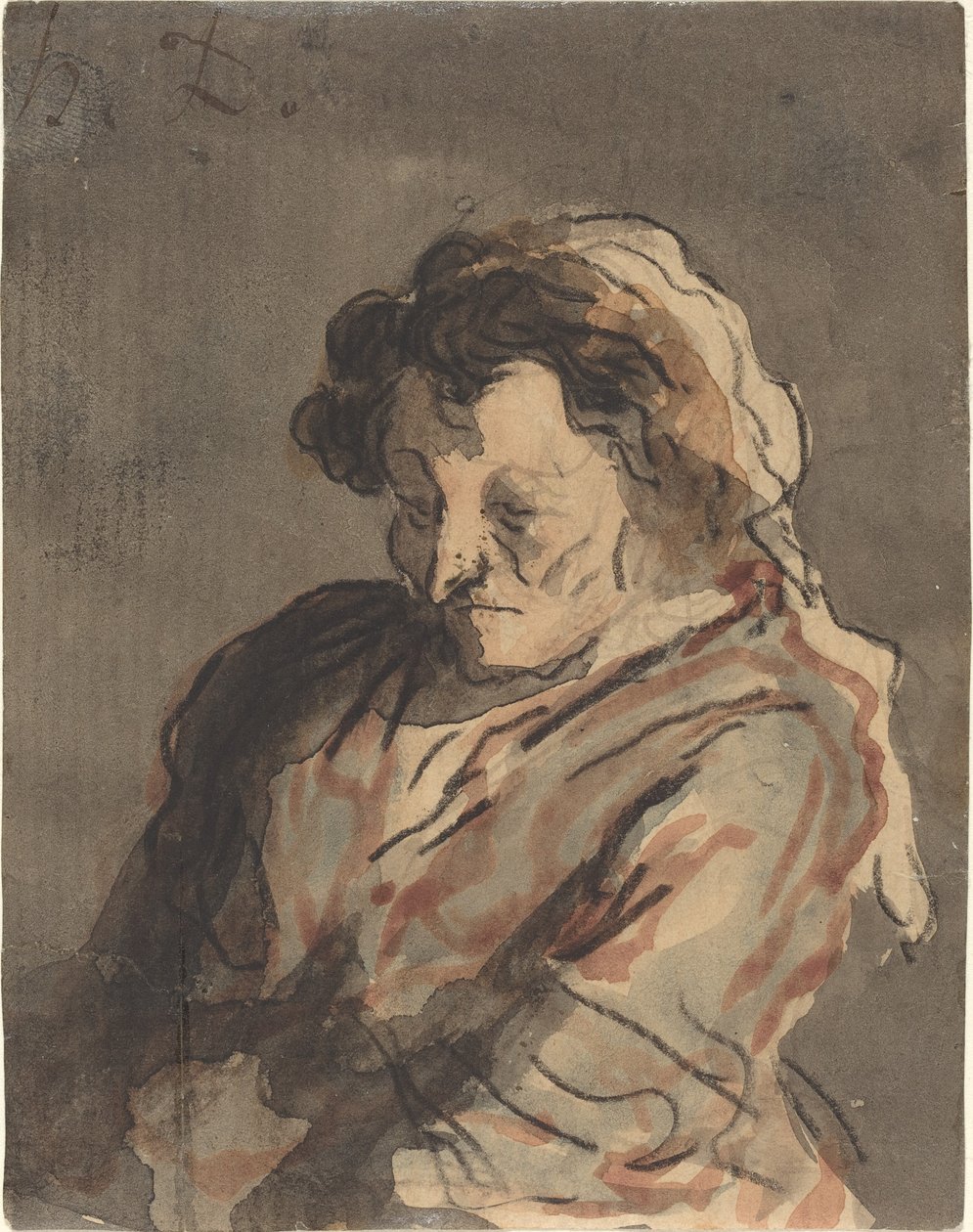 Yaşlı Kadın Oturmuş by Honoré Daumier