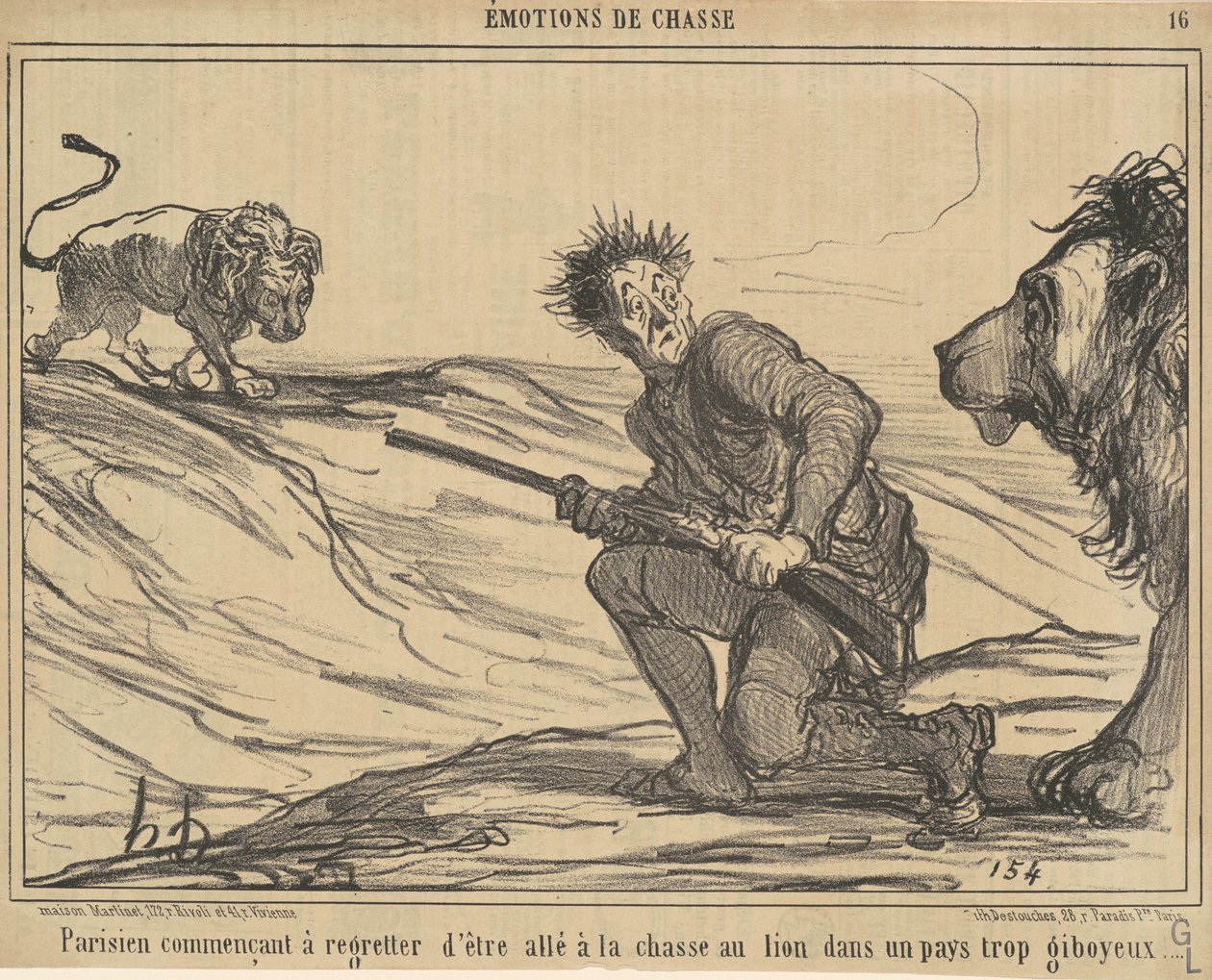 Parisli aslan avına pişman olmaya başladı... by Honoré Daumier