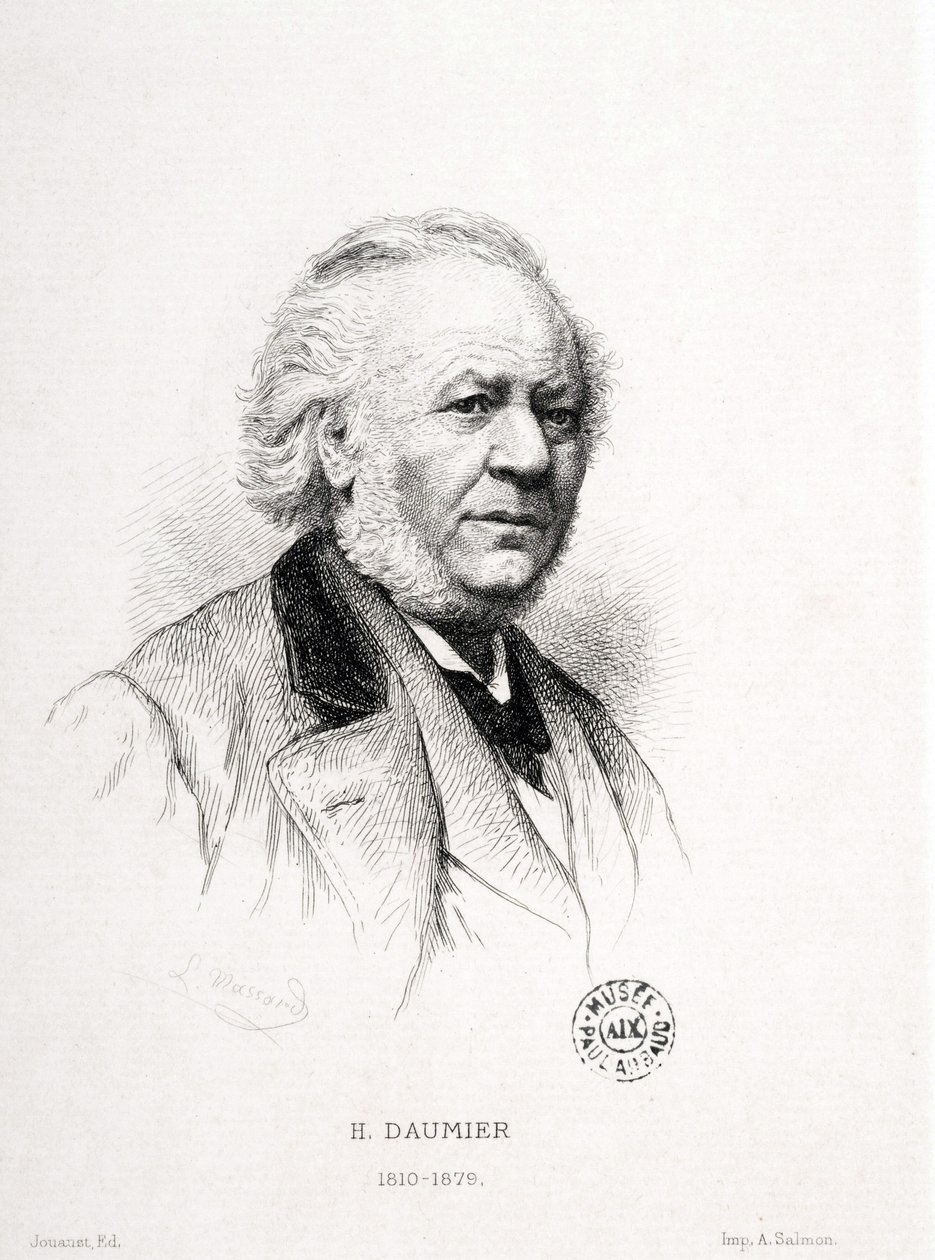Honore Daumier (1808-1879), Fransız oymacı, ressam ve heykeltıraş portresi. Massard gravürü. Karartma: 15x11,5cm. Arbaud Müzesi. by Honoré Daumier