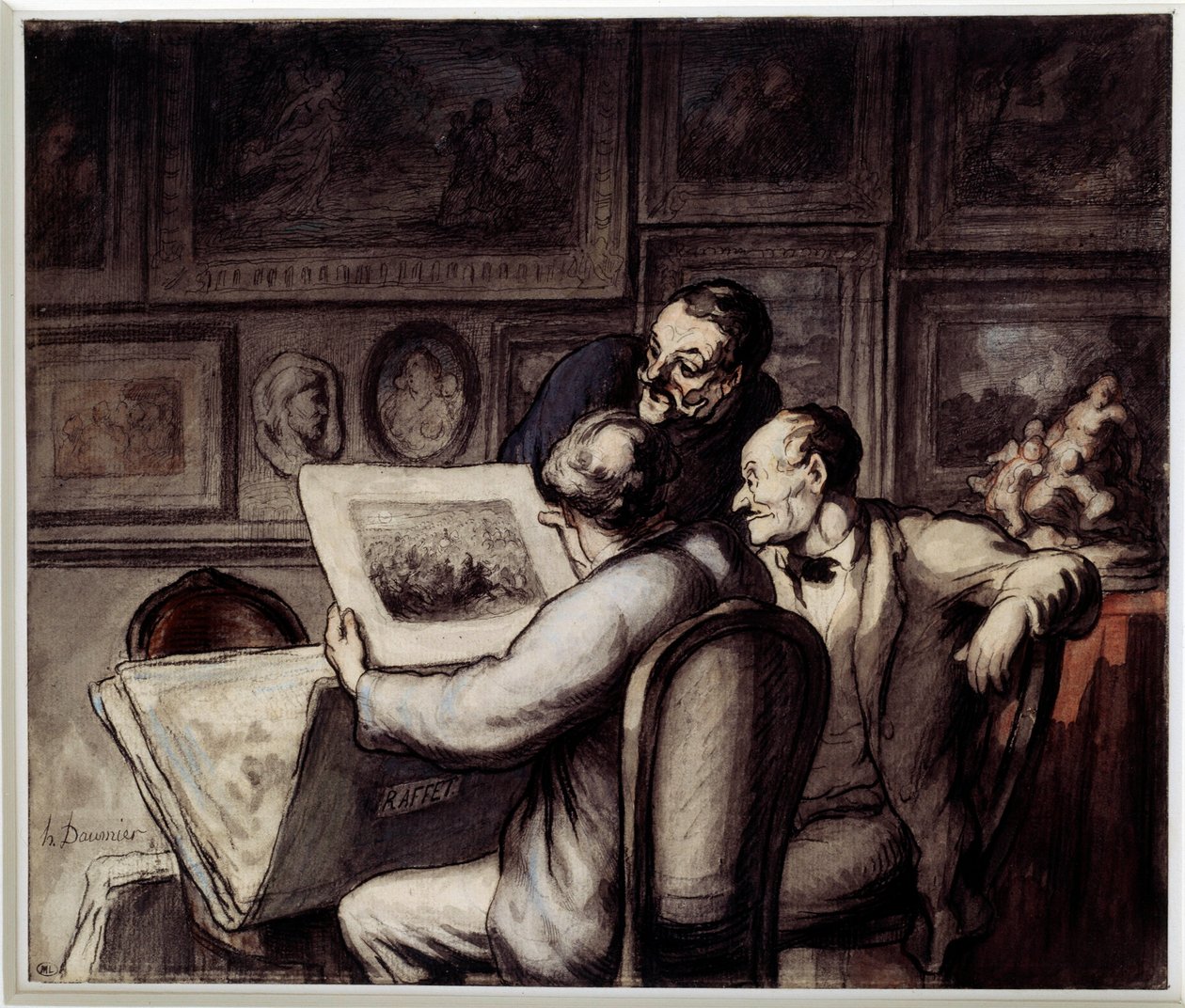 Baskı severler. Honore Daumier (1808-1879) tarafından suluboya, guaj ve kara kalem, kalem ve çini mürekkebi. Güneş. 0,26 x 0,31 Orsay Müzesi, Paris by Honoré Daumier