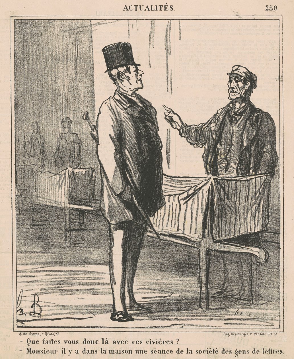 Orada o sedyelerle ne yapıyorsun? by Honoré Daumier