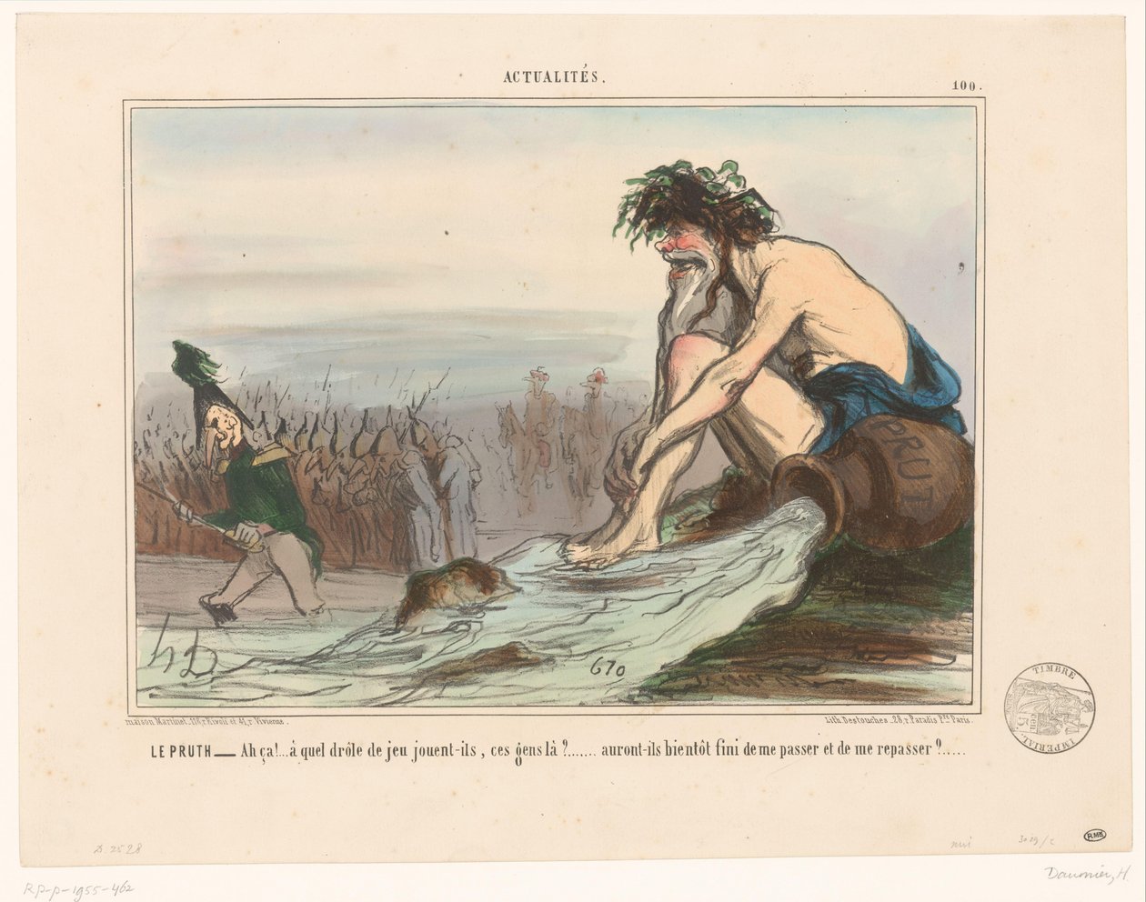 Nehir tanrısı Rus askerlerini izliyor Le Pruth (nesne üzerindeki başlık) Güncel olaylar (dizi adı) Gerçekler (nesne üzerinde dizi başlığı) by Honoré Daumier