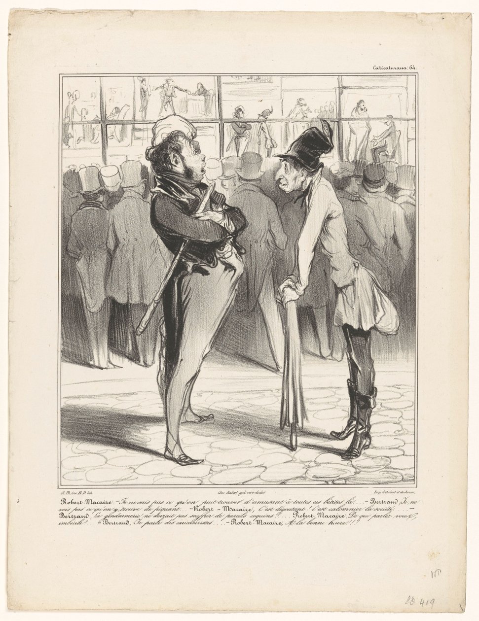 Robert-Macaire, bir matbaa Caricaturana'nın penceresinin önünde Bertrand ile sohbet ederken (nesne üzerinde seri başlığı) by Honoré Daumier