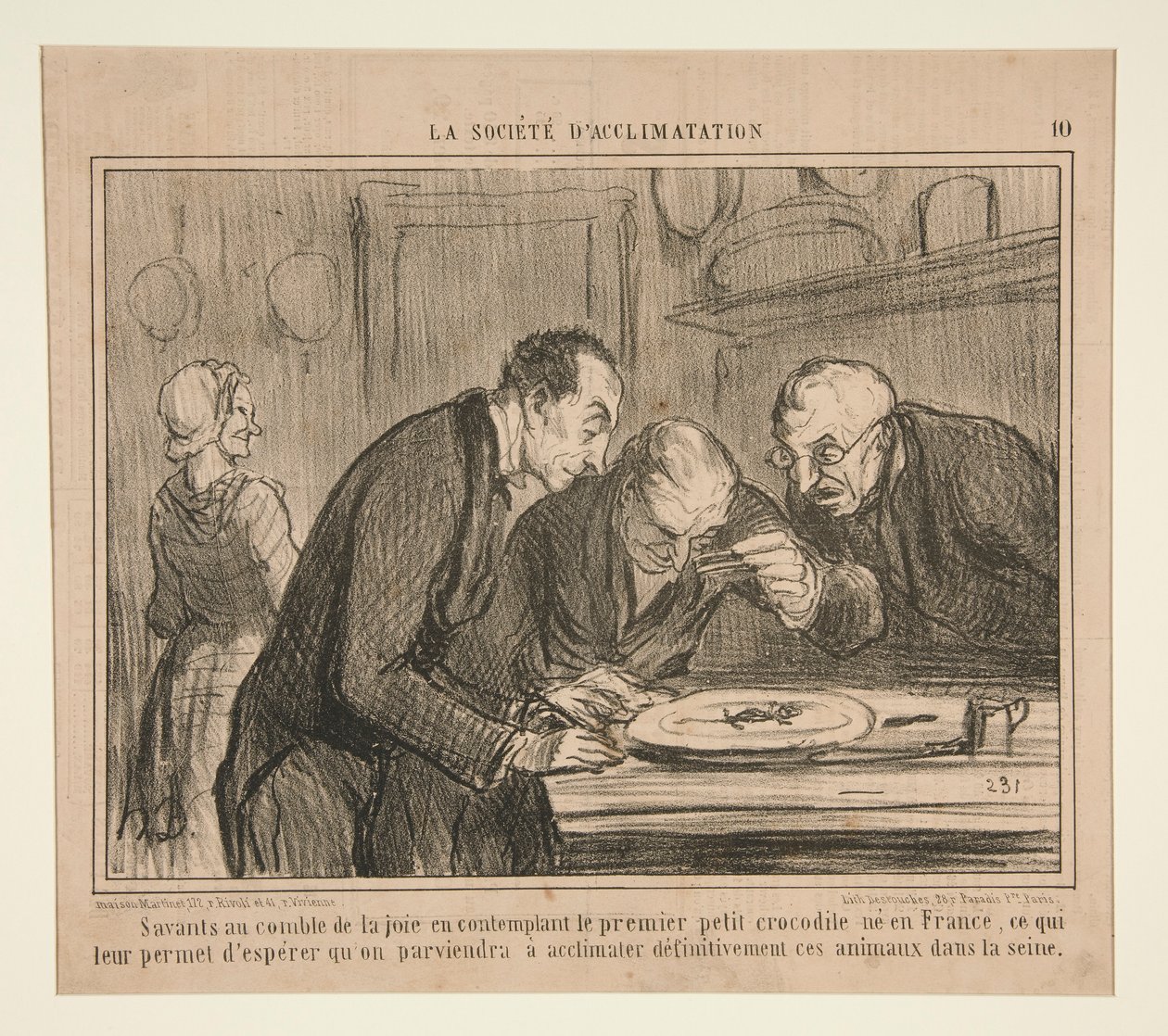 Bilim adamları neşenin zirvesinde ilk küçük timsahı düşünürken by Honoré Daumier