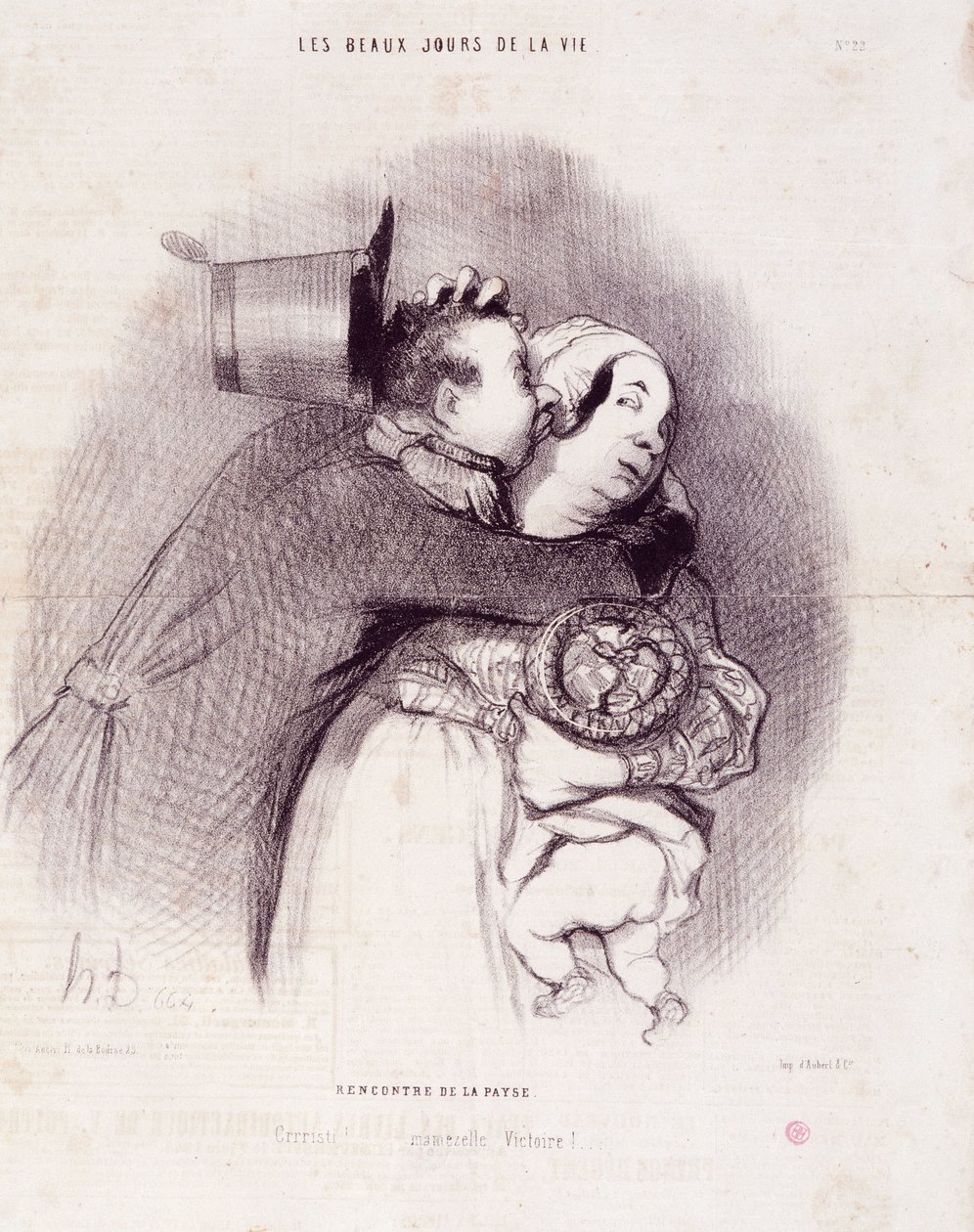 Dizi ““Hayatın Güzel Günleri””: Memleket Buluşması...””. Honore DAUMIER (1808-1879) tarafından yapılan gravür. 8 Eylül tarihli “Le Charivari” gazetesinden alıntı by Honoré Daumier