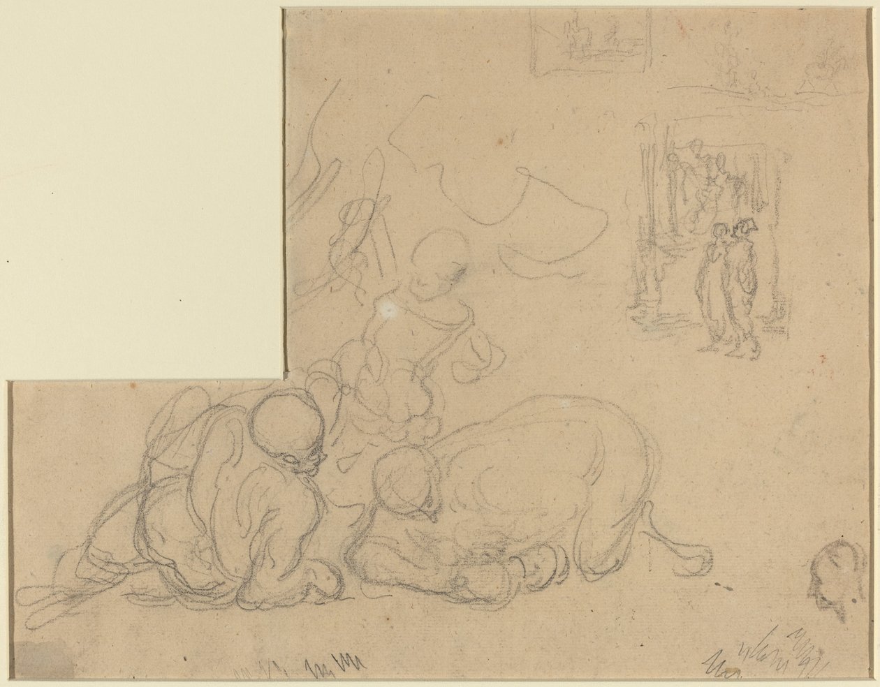 Yerde İki Büyük Adamla Çalışma Sayfası by Honoré Daumier