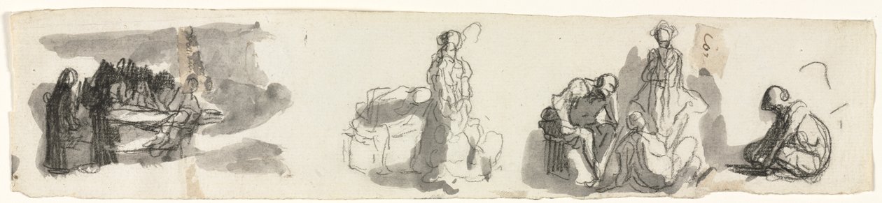 Sağda Dört Figürlü Bir Grup Çalışma Sayfası (rekto) by Honoré Daumier