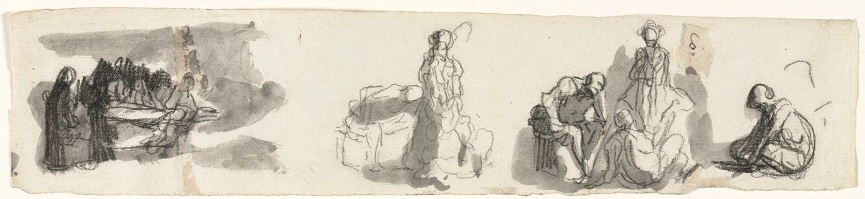 Sağda Dört Figürlü Bir Grup Çalışma Sayfası, 1800