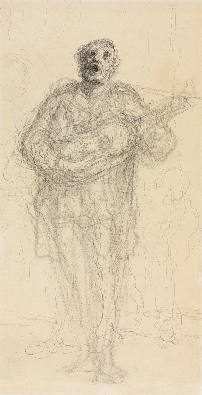 Şarkı söyleyen Gitarist recto, 1855-60. by Honoré Daumier