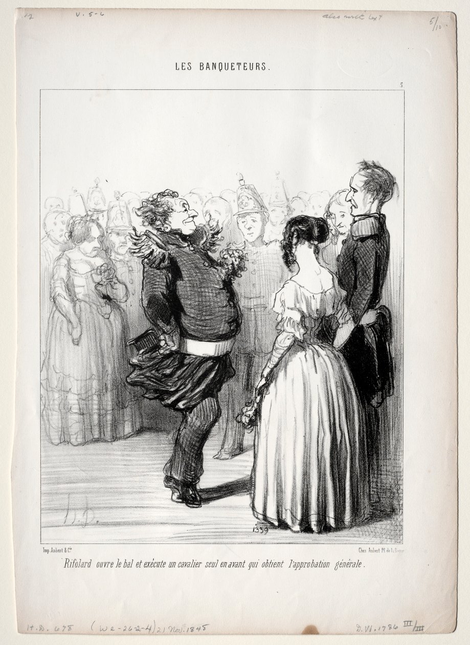 Ziyafetçiler, levha 5: Rifolard topu açar, 1848. by Honoré Daumier