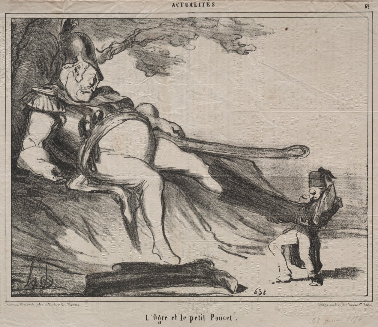 Kahkahalar için Kazaklar 61. plaka: Dev ve küçük Tom Thumb, 1854. by Honoré Daumier