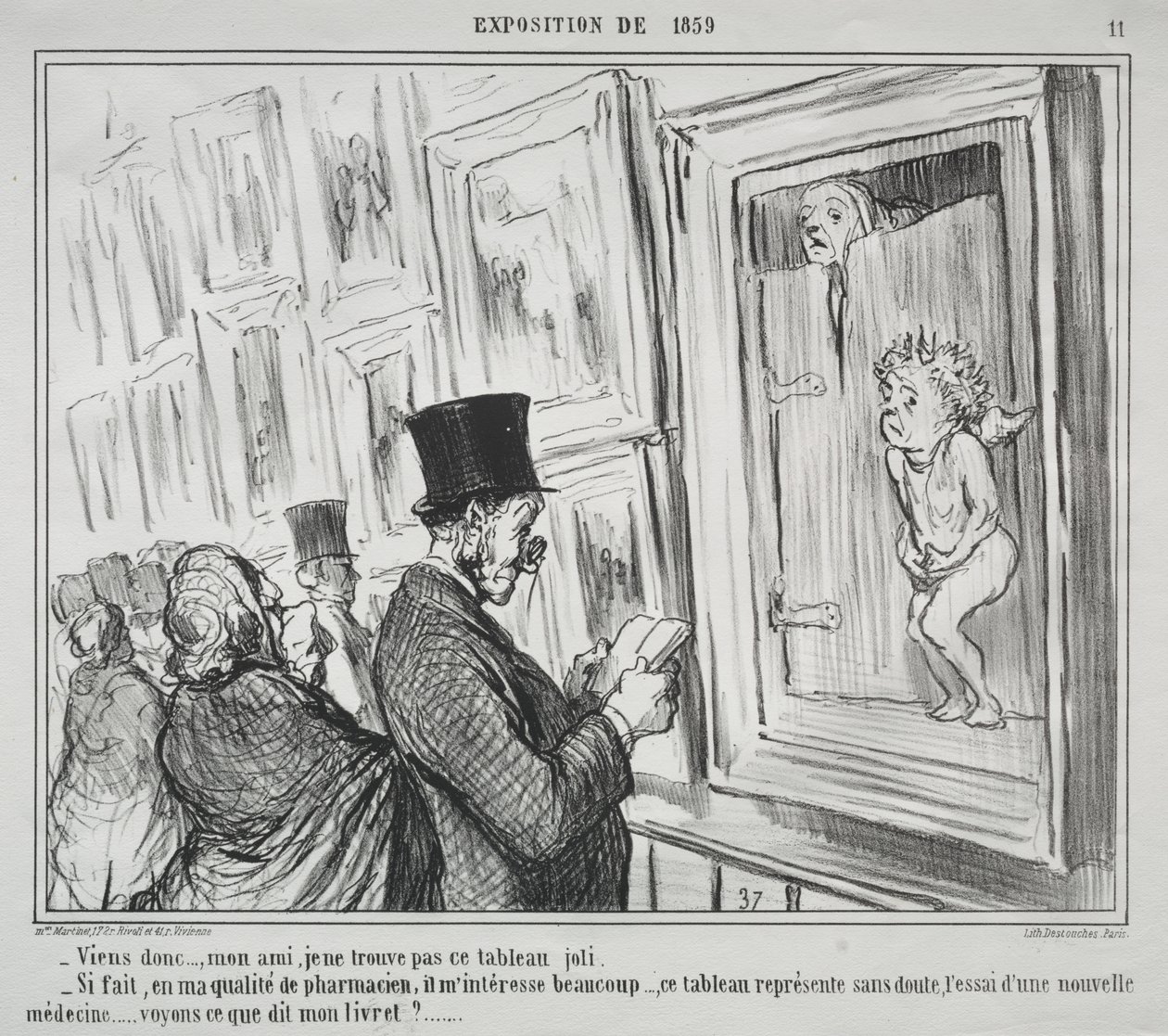 1859 Sergisi (levha 11): Gel buraya dostum, bu tabloyu güzel bulmuyorum. by Honoré Daumier