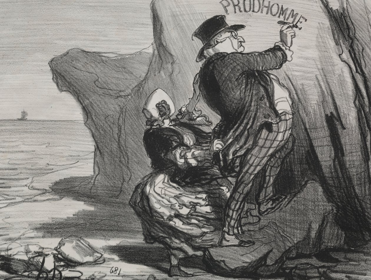 İyi Burjuva (levha 3): Bu uçuruma yaptığımız ziyaretin bozulmaz bir anıtını bırakmak istiyorum... by Honoré Daumier