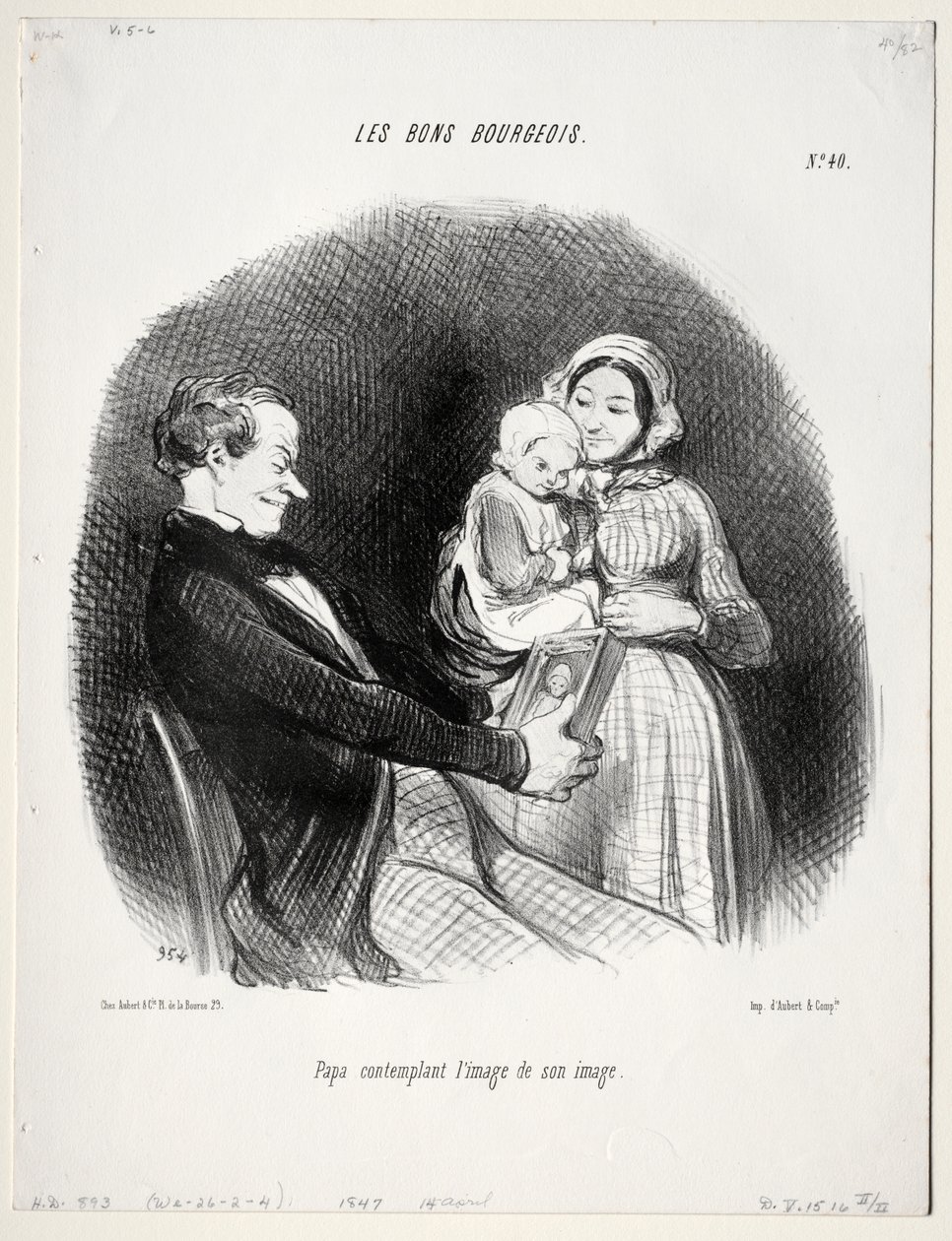 The Good Bourgeois, levha 40: Papa, onun benzerliğinin bir benzerini düşünüyor by Honoré Daumier