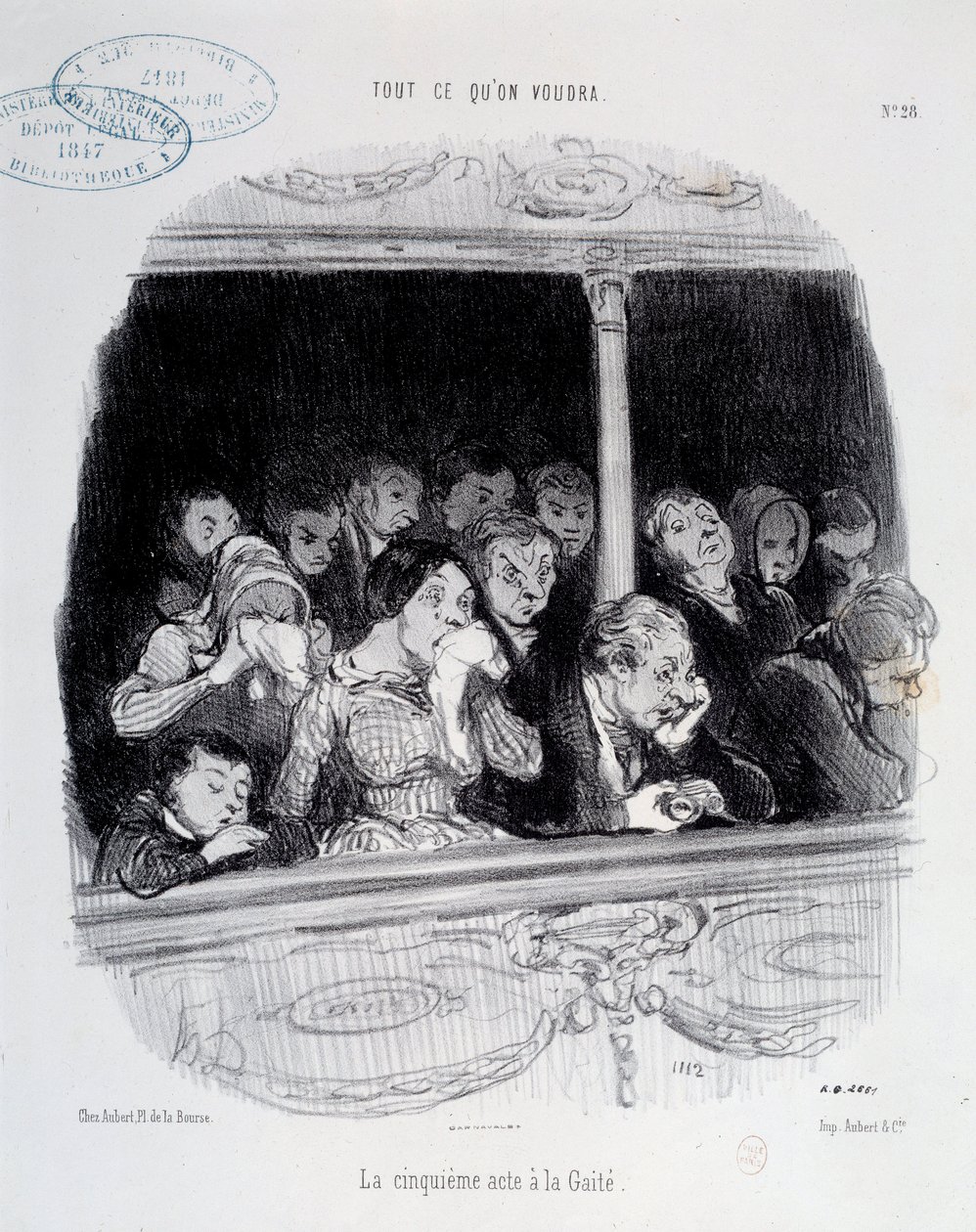 Beşinci perdede seyircinin gösteri sırasındaki Gaite İfadeleri (can sıkıntısı, yorgunluk, desinteret) Honore Daumier