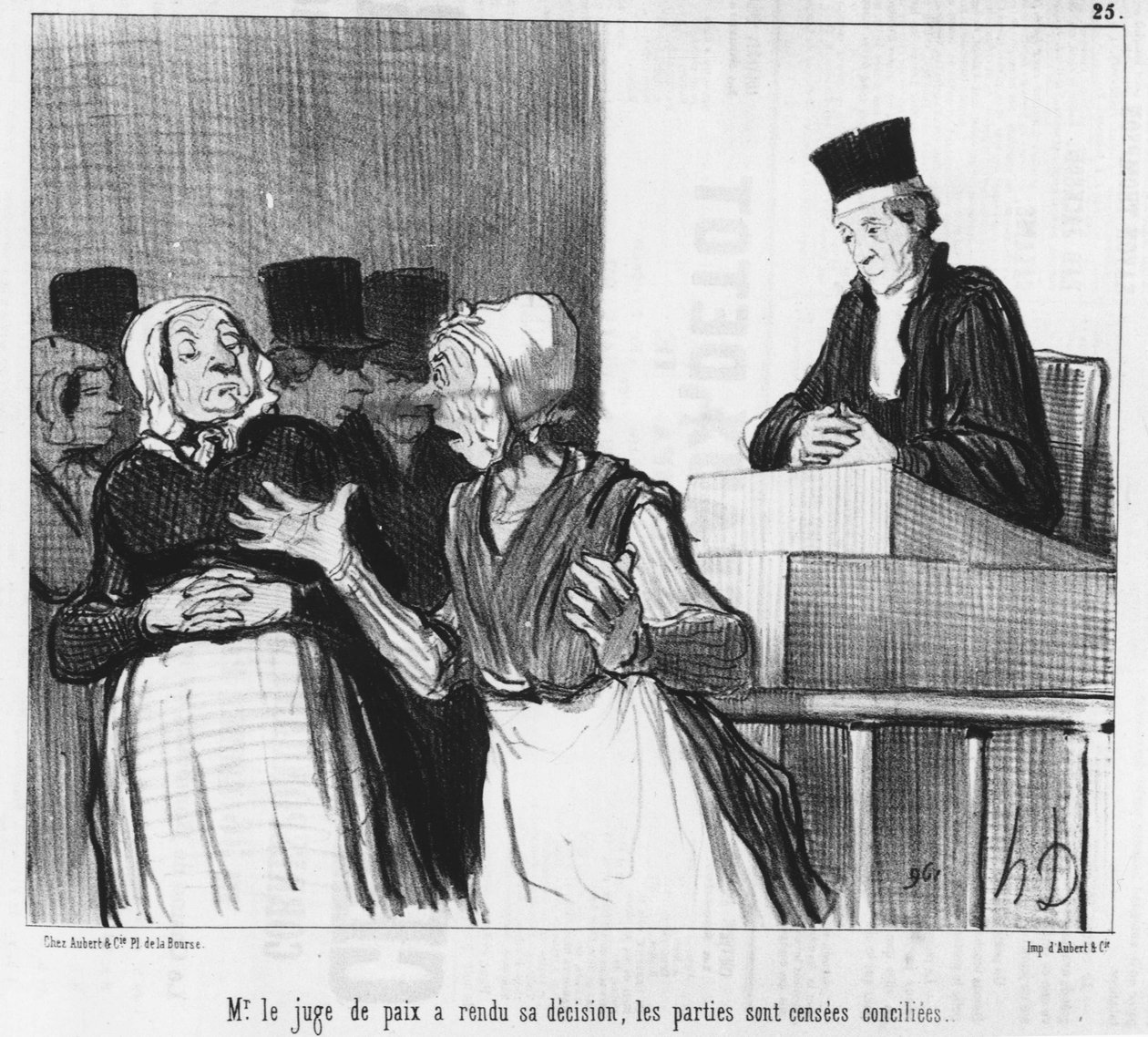 Barışın adaleti kararını verdi, tarafların uzlaştırılması gerekiyor..., Honore Daumier (1808-1879) karikatürü. "Charivari". by Honoré Daumier