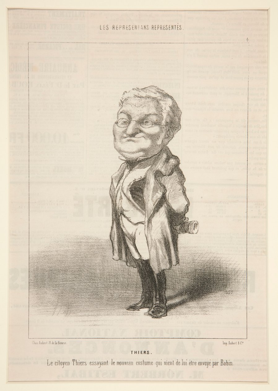 Thiers: Vatandaş Thiers, Bavin tarafından kendisine az önce gönderilen yeni kostümü deniyor by Honoré Daumier