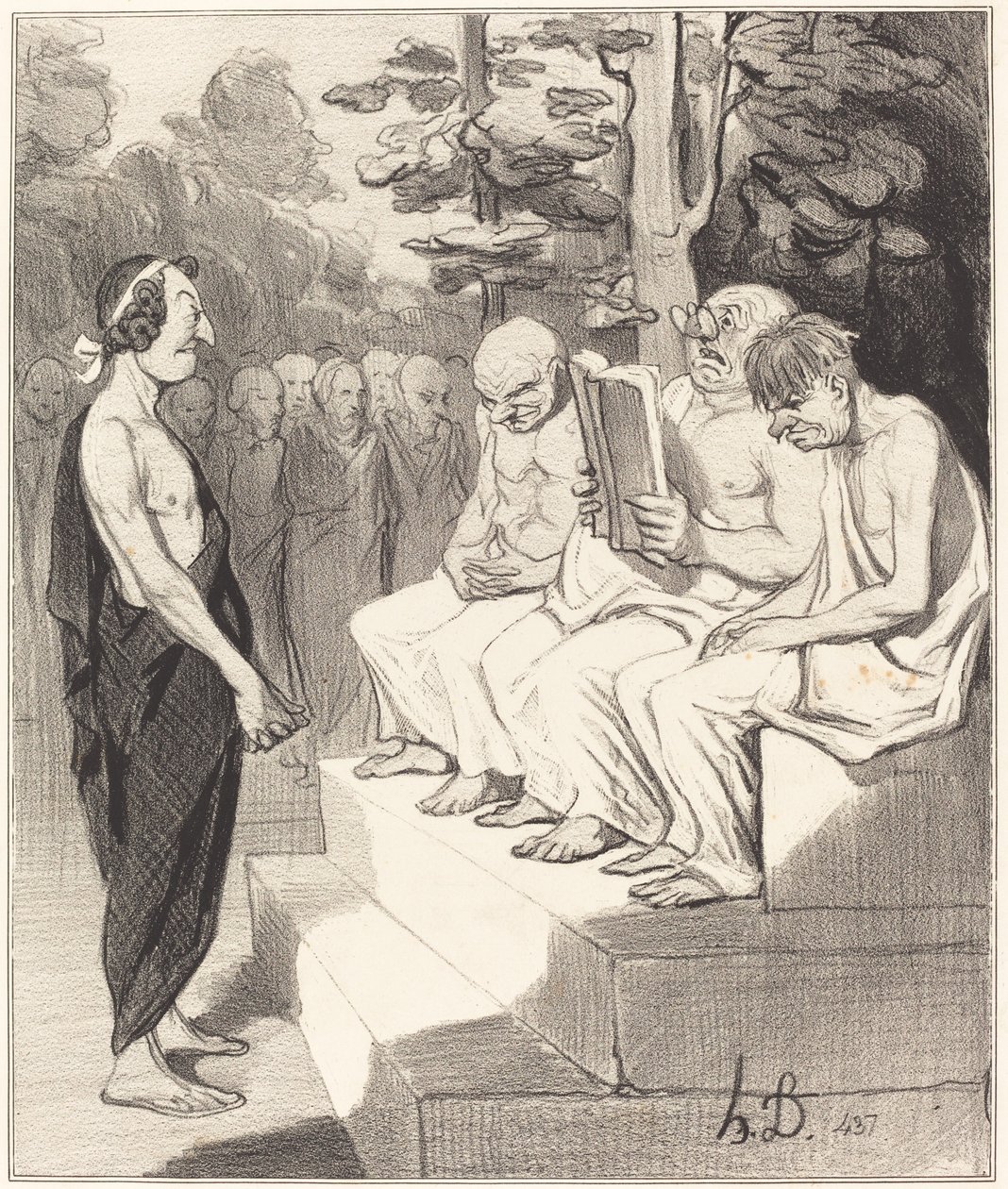 Bilgeler tarafından sorgulanan Telemakhos by Honoré Daumier
