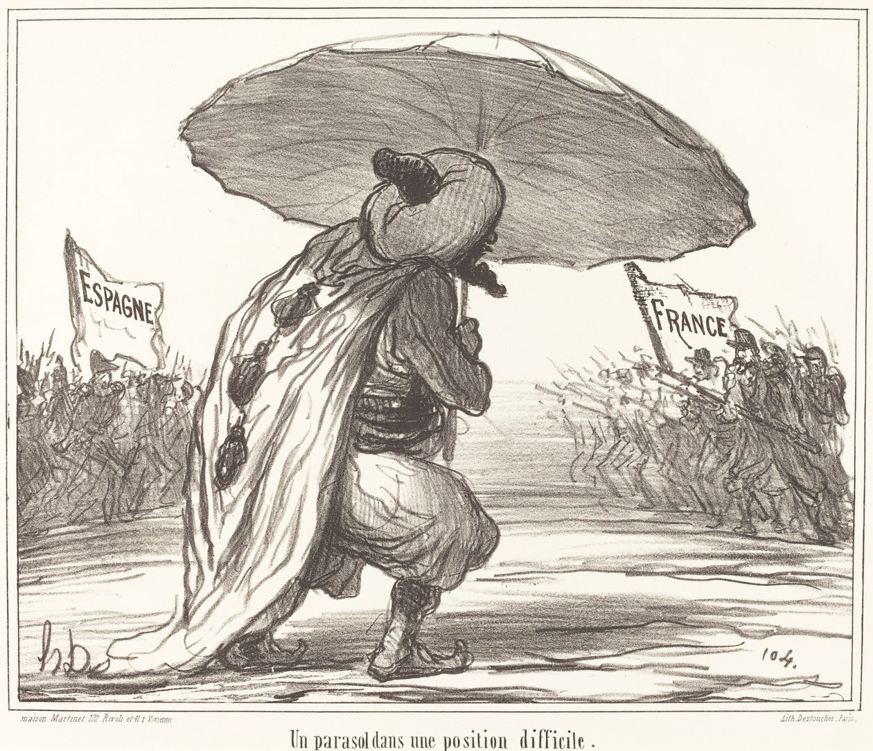 Zor bir konumda bir Şemsiye by Honoré Daumier