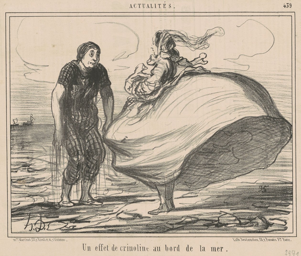Deniz kenarında bir kabarık etek etkisi by Honoré Daumier