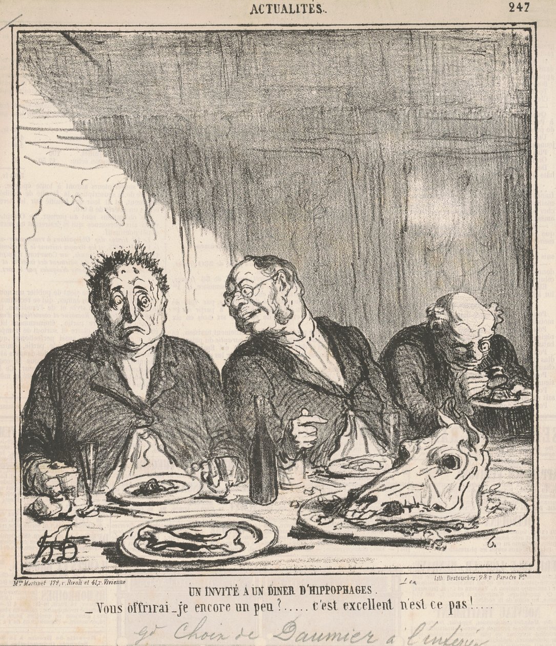 At yiyicilerin sofrasına misafir: Biraz daha ikram edeyim mi? Bu harika, değil mi? by Honoré Daumier