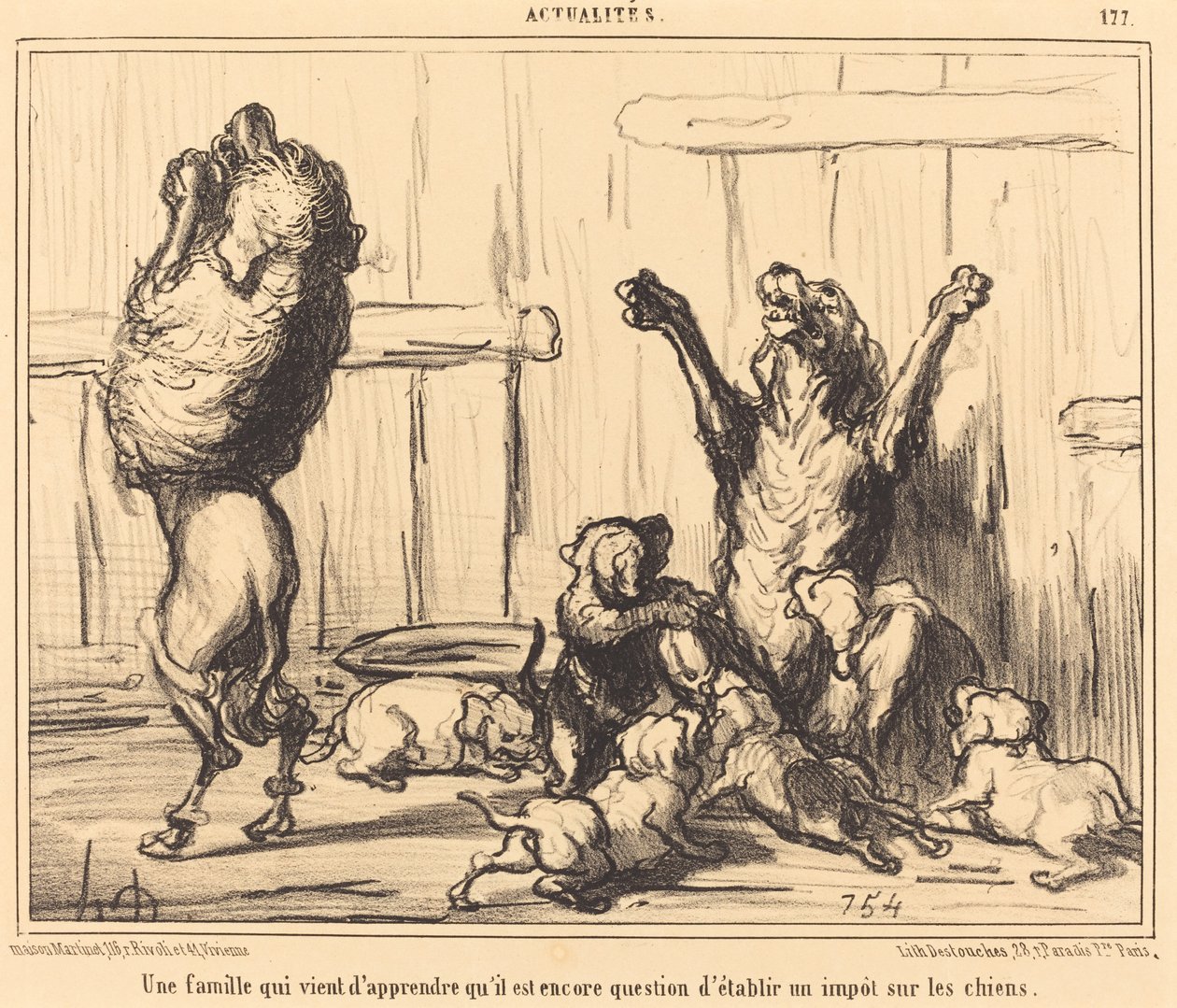 Yeni Öğrenen Bir Aile... Köpek Vergisi by Honoré Daumier