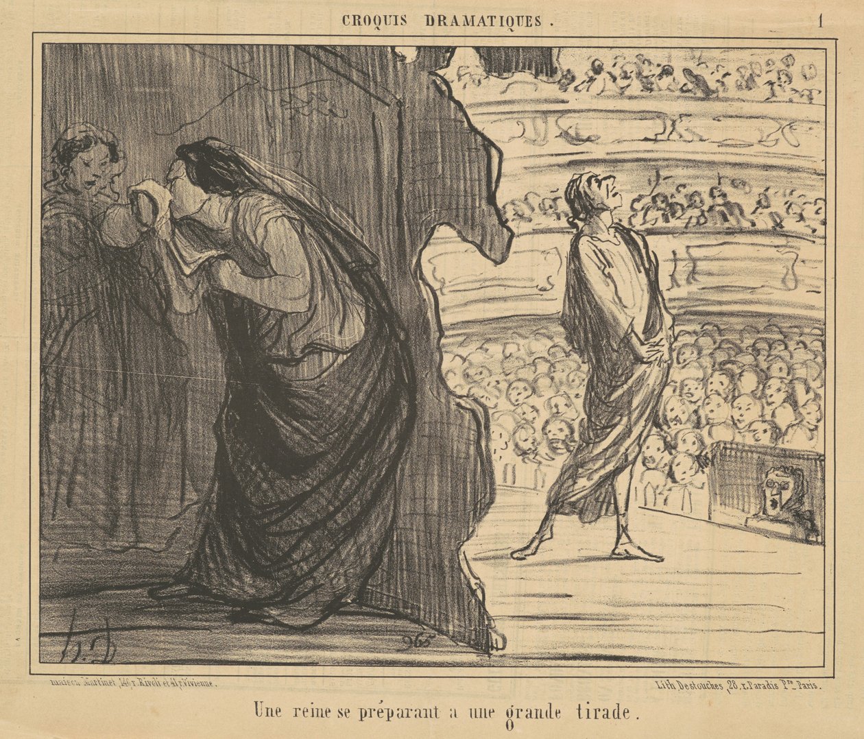 Bir kraliçe büyük bir tirad için hazırlanıyor by Honoré Daumier