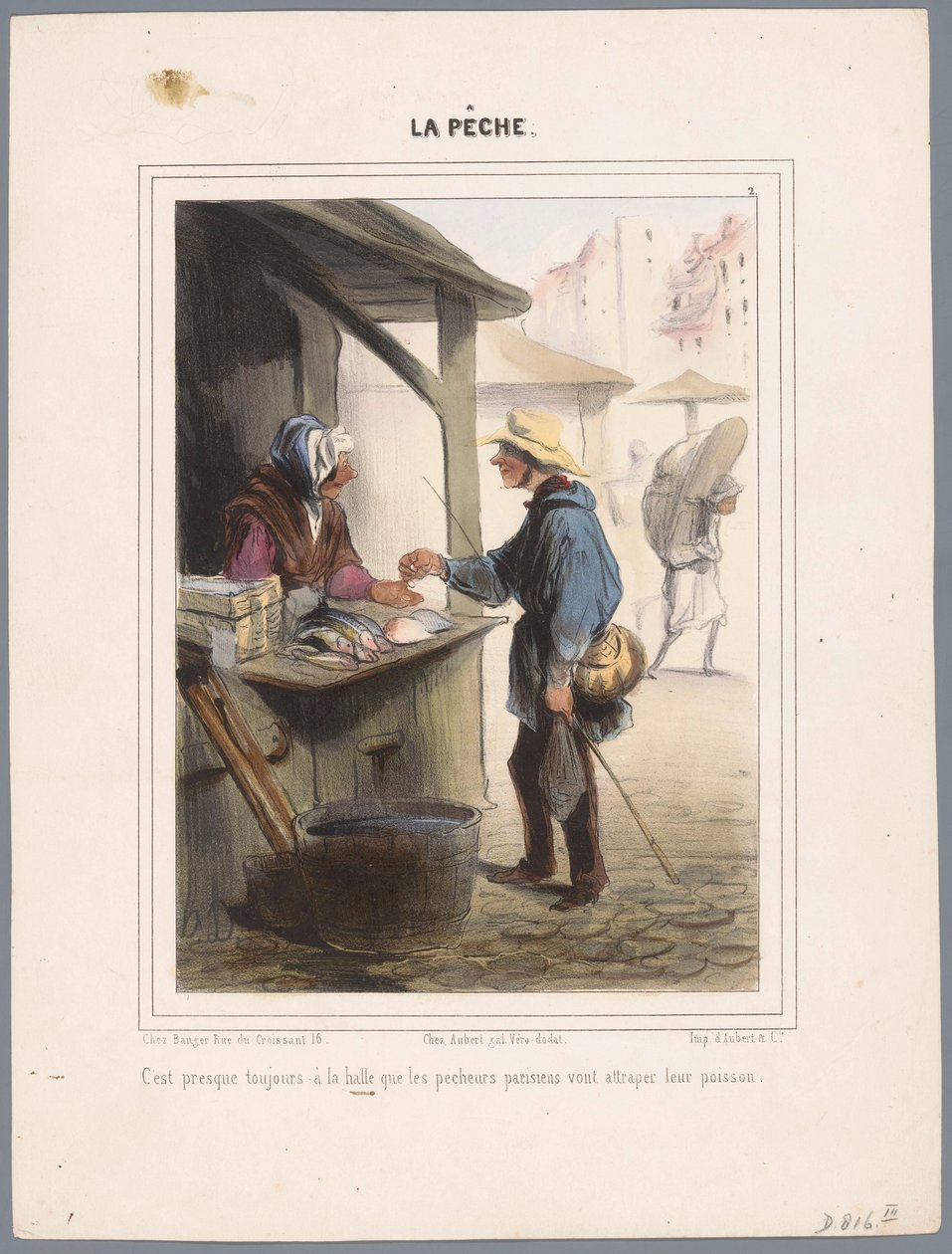 Visser koopt vis in de markthal Neredeyse her zaman pazarda (...) (nesne üzerinde başlık) Vissers (dizi adı) Balık tutma (nesne üzerinde dizi başlığı) by Honoré Daumier