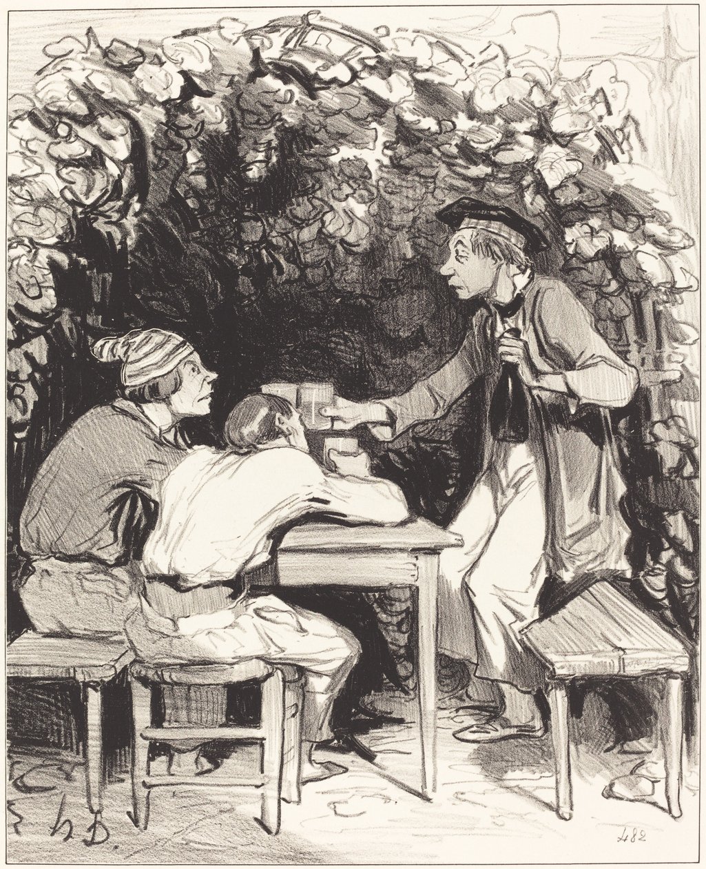 Görüyorsun dostum... mutluluğun sadece iki unsuru var... by Honoré Daumier