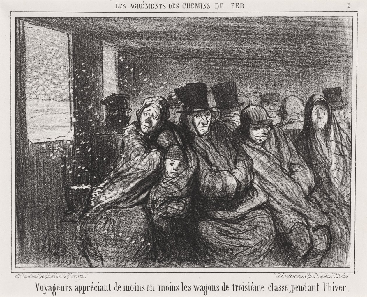 Yolcular üçüncü sınıf vagonları giderek daha az sevmektedir... by Honoré Daumier
