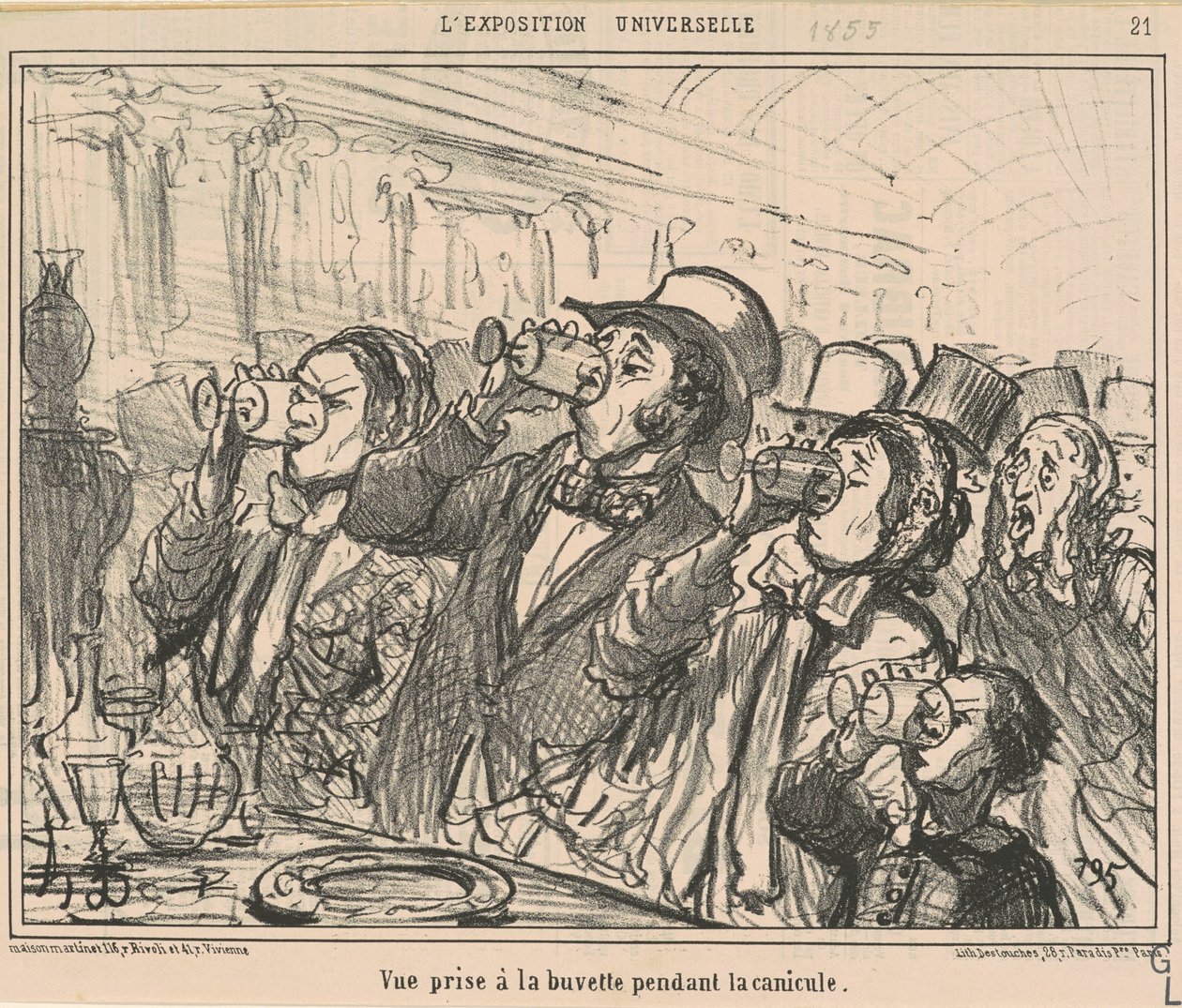 Sıcak hava dalgası sırasında barda çekilen görüntü by Honoré Daumier