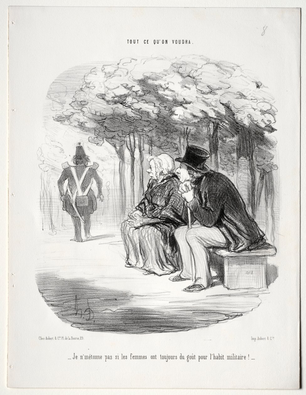 Ne yapacaksın, plaka 51: Kadınların her zaman askeri üniformaya düşkün olmalarına şaşırmıyorum? by Honoré Daumier
