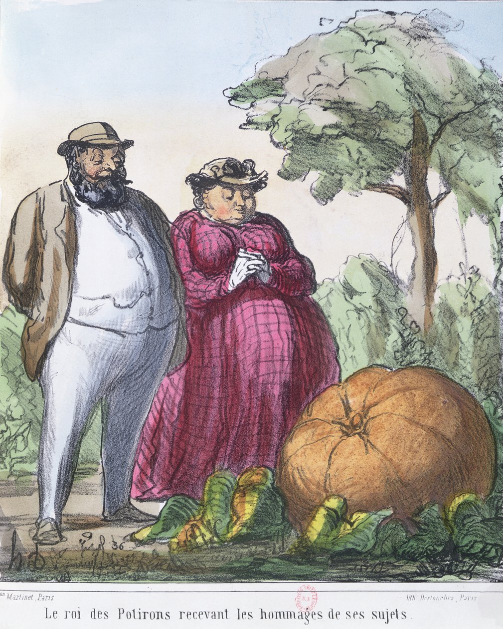'Kabakların Kralı, tebaasının saygısını alıyor' (renkli gravür) by Honoré Daumier